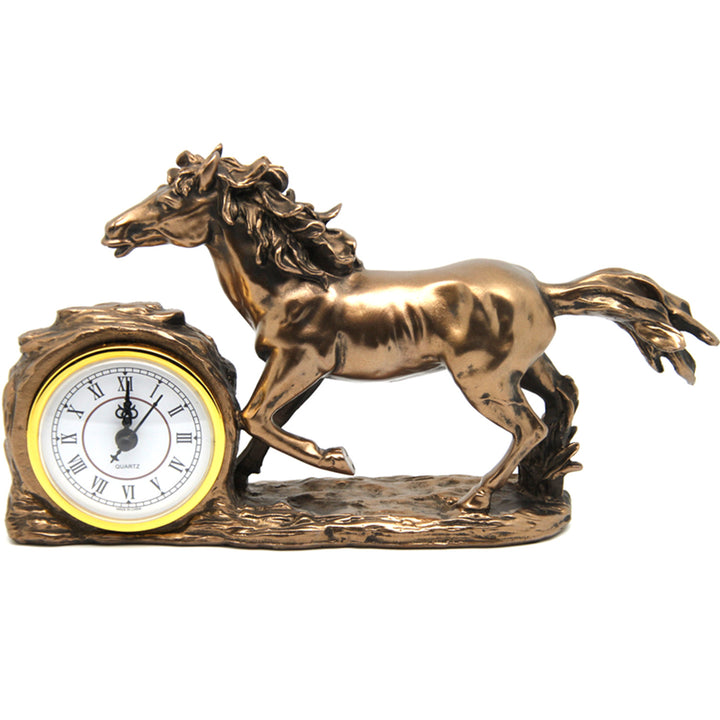 Figurine de cheval au galop, horloge, décoration de table marron, Reine Isabel