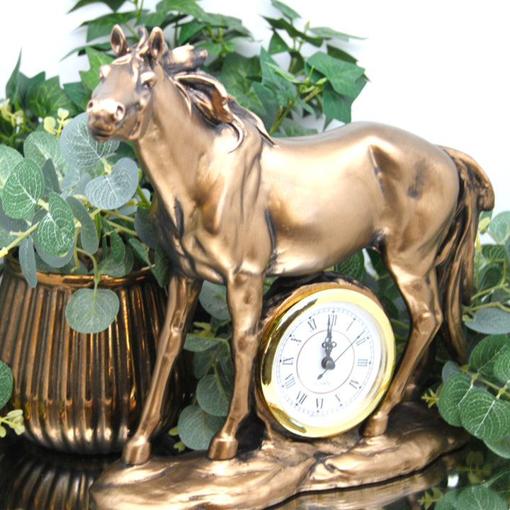 Figurine de cheval debout, horloge, sculpture décorative en bronze, Reine Isabel