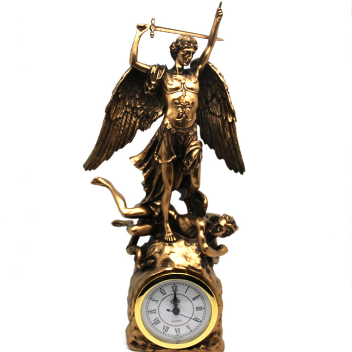 Figurine de l'archange Michel, horloge, sculpture religieuse en bronze, reine Isabelle
