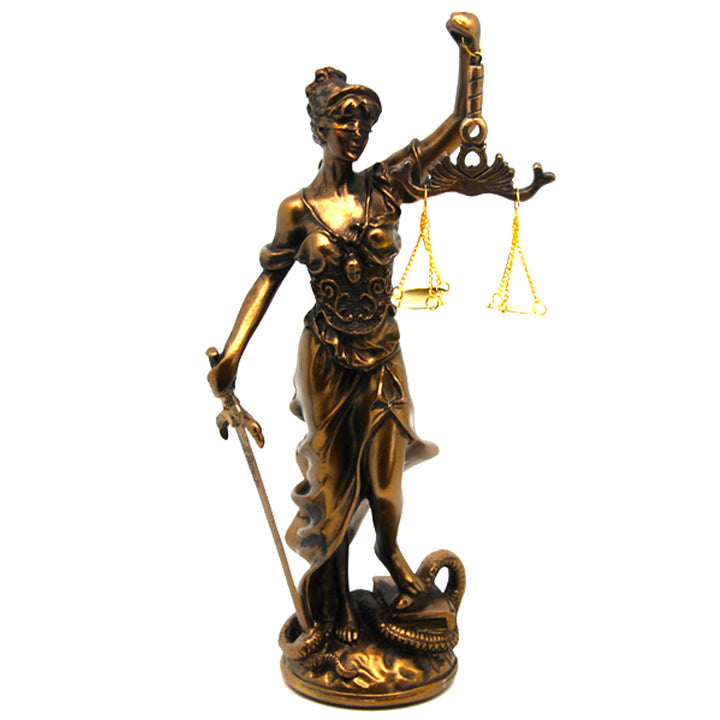 Figurine de Temida avec balance et épée, sculpture juridique en bronze, Reine Isabel
