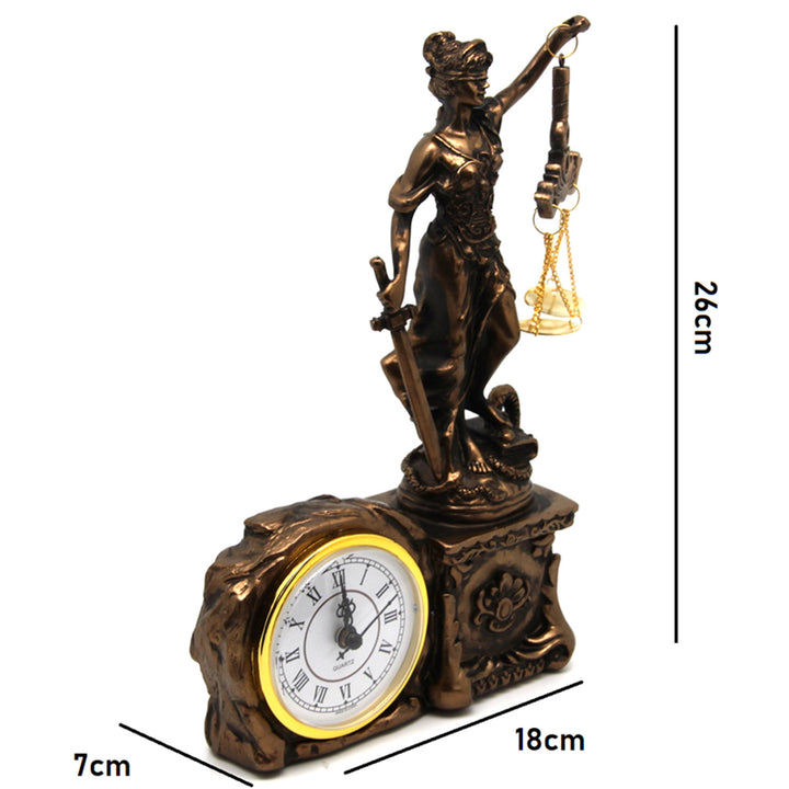 Figurine de Thémis avec balance et épée, horloge, décoration en bronze, reine Isabelle