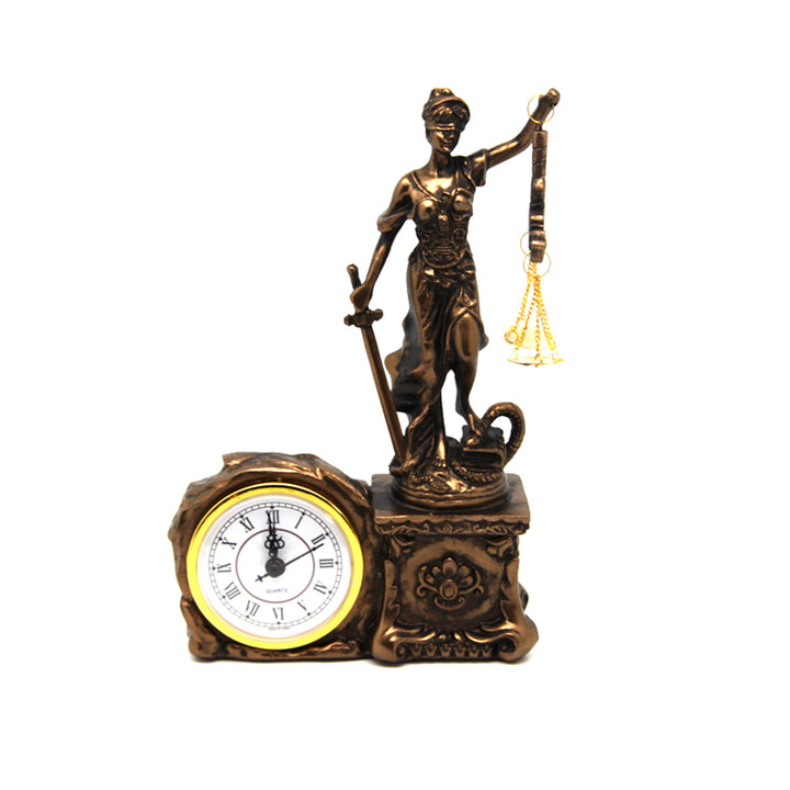 Figurine de Thémis avec balance et épée, horloge, décoration en bronze, reine Isabelle