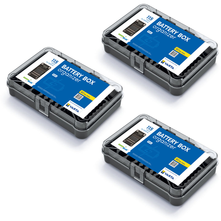 Organisateur de piles GreenBlue, couvercle transparent, 115 emplacements, Varta Box GB189, 3 pièces