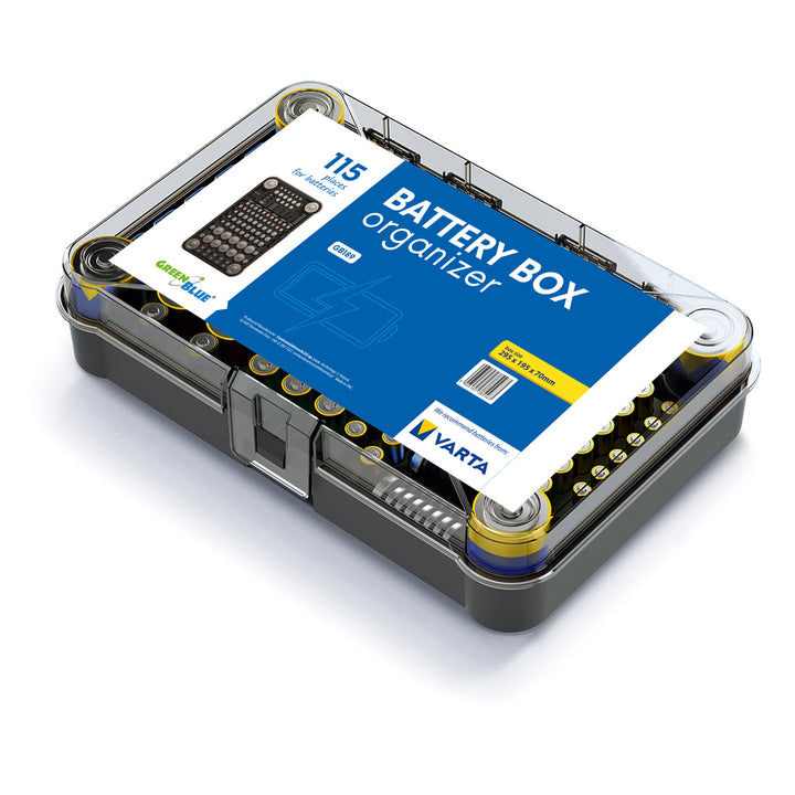 Organisateur de piles GreenBlue, couvercle transparent, 115 emplacements, Varta Box GB189, 5 pièces