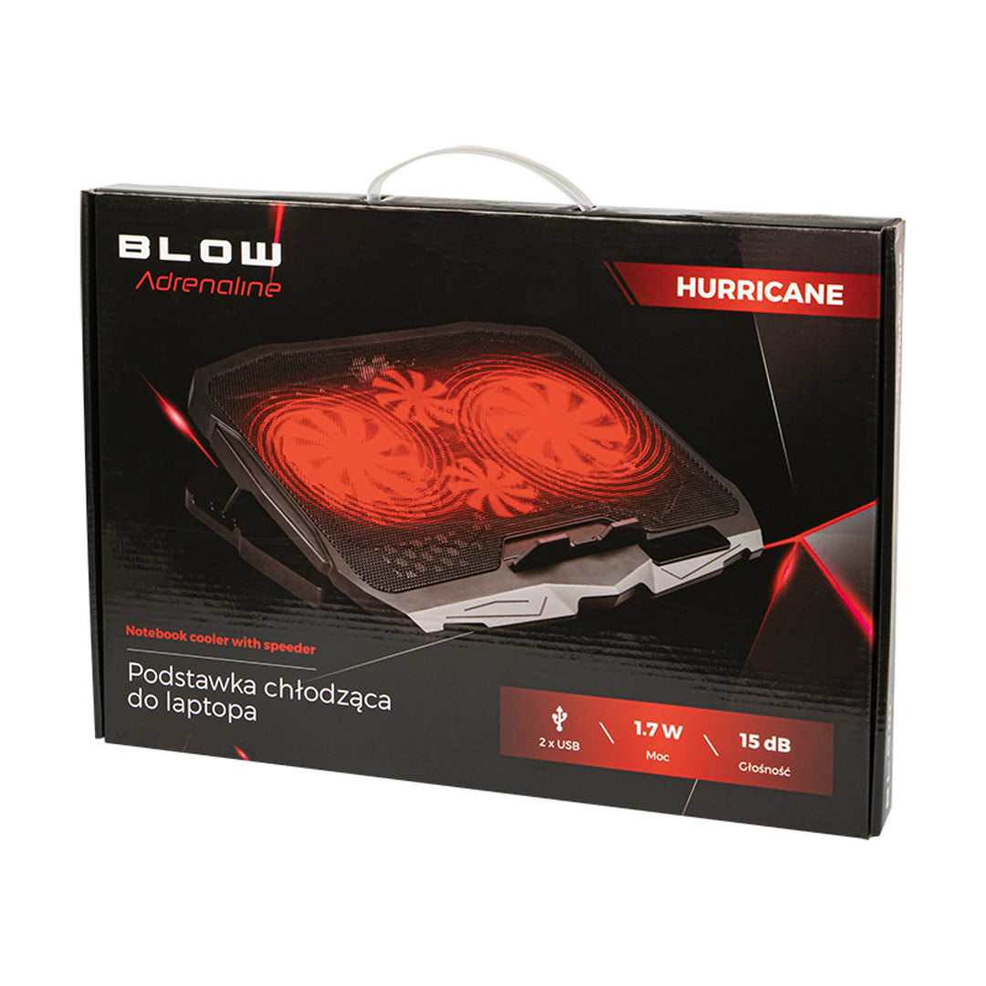 Support de refroidissement pour ordinateur portable Blow Hurricane, quatre ventilateurs, éclairage rouge, hub USB intégré