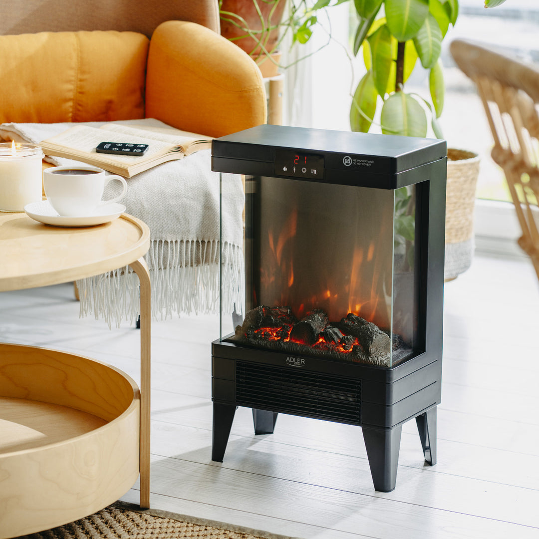 Cheminée électrique LED avec télécommande, 2 puissances de chauffe 1000W/2000W, thermostat, Adler AD 7755