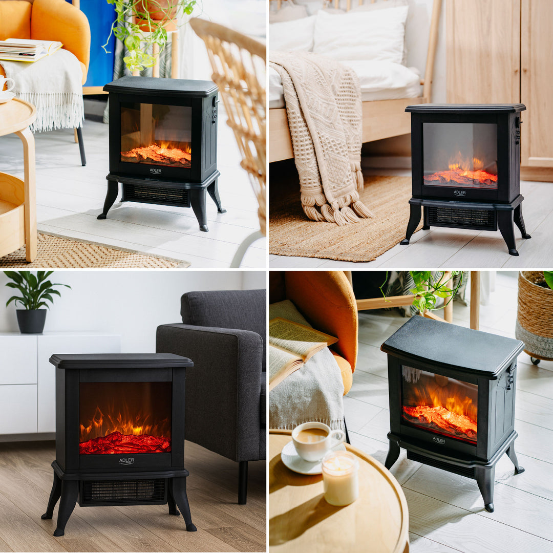 Cheminée électrique Adler, 2 niveaux de chauffage, puissance max. 1800W, thermostat, effet flamme 3D, AD 7754