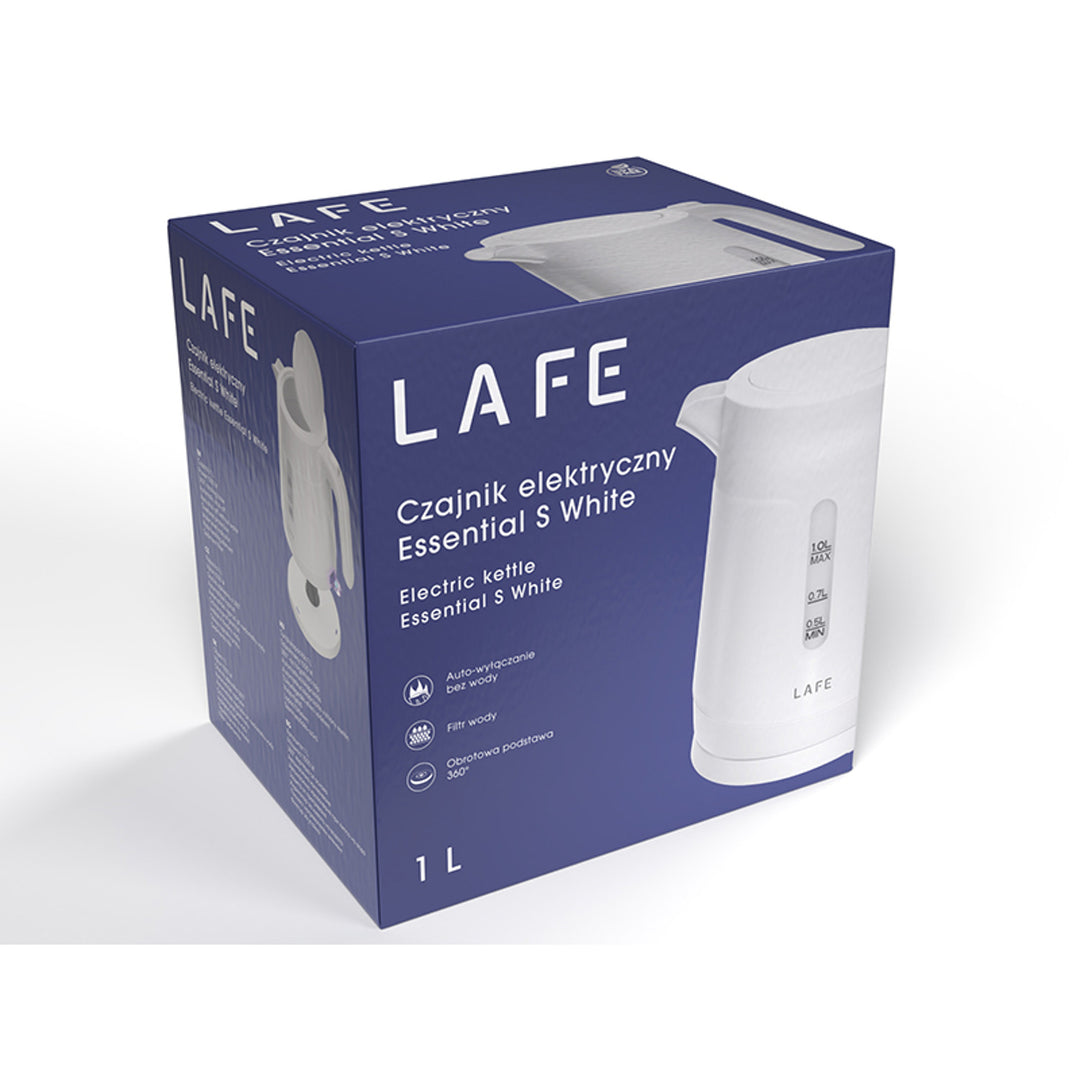 Bouilloire électrique Lafe, capacité 1L, puissance 1500W, blanc, Essential S