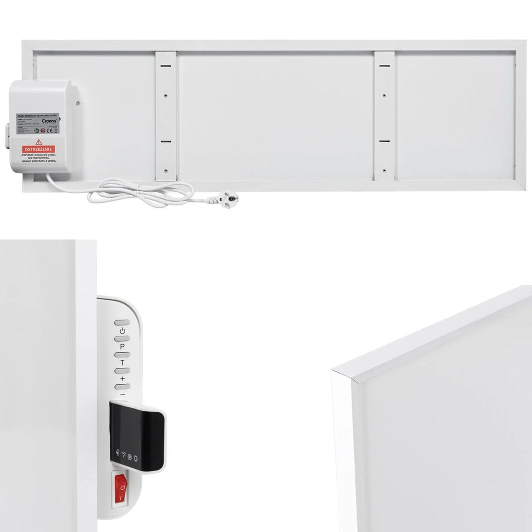 Chauffage infrarouge Cronos, 330W, blanc, anti-allergique, ultra-mince, surface mate, chauffe une surface jusqu'à 12m2, Synthelith PRO CRP-330TWP Blanc