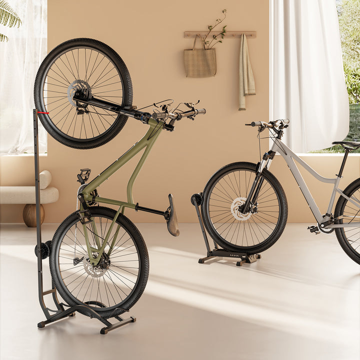 Support à vélos au sol Maclean, autonome, horizontal / vertical, pour le rangement, en acier, charge maximale 35 kg, MC-170