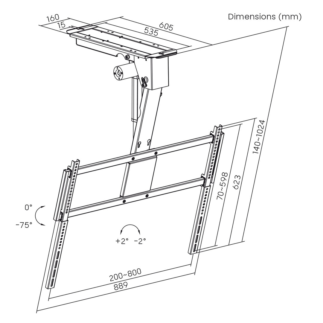 Support électrique pour téléviseur Maclean, à fixation au plafond, compatible Tuya, VESA max. 800 x 400, pour téléviseurs de 43 à 86 pouces, max. 55 kg, MC-176 T