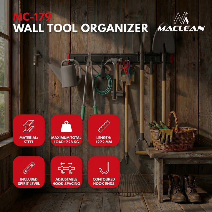 Organiseur mural pour outils Maclean, en acier, charge maximale de 228 kg, largeur 1 222 mm, MC-179