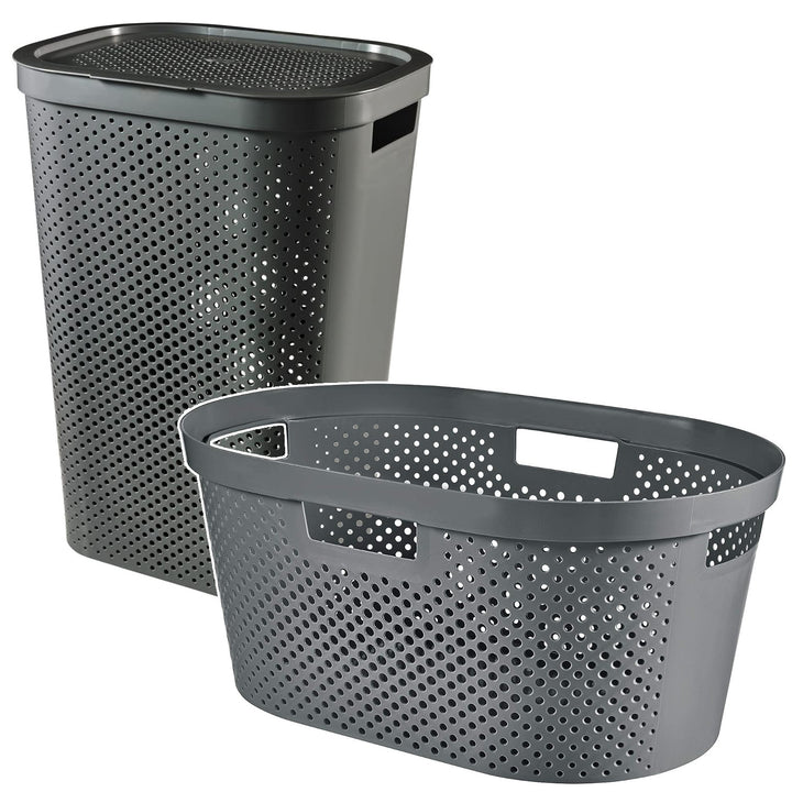 Curver Infinity Panier à linge / essoreuse recyclé(e), Capacité 40L, Gris foncé, 100% recyclé, 245675 + Curver Infinity Panier à linge 60L recyclé