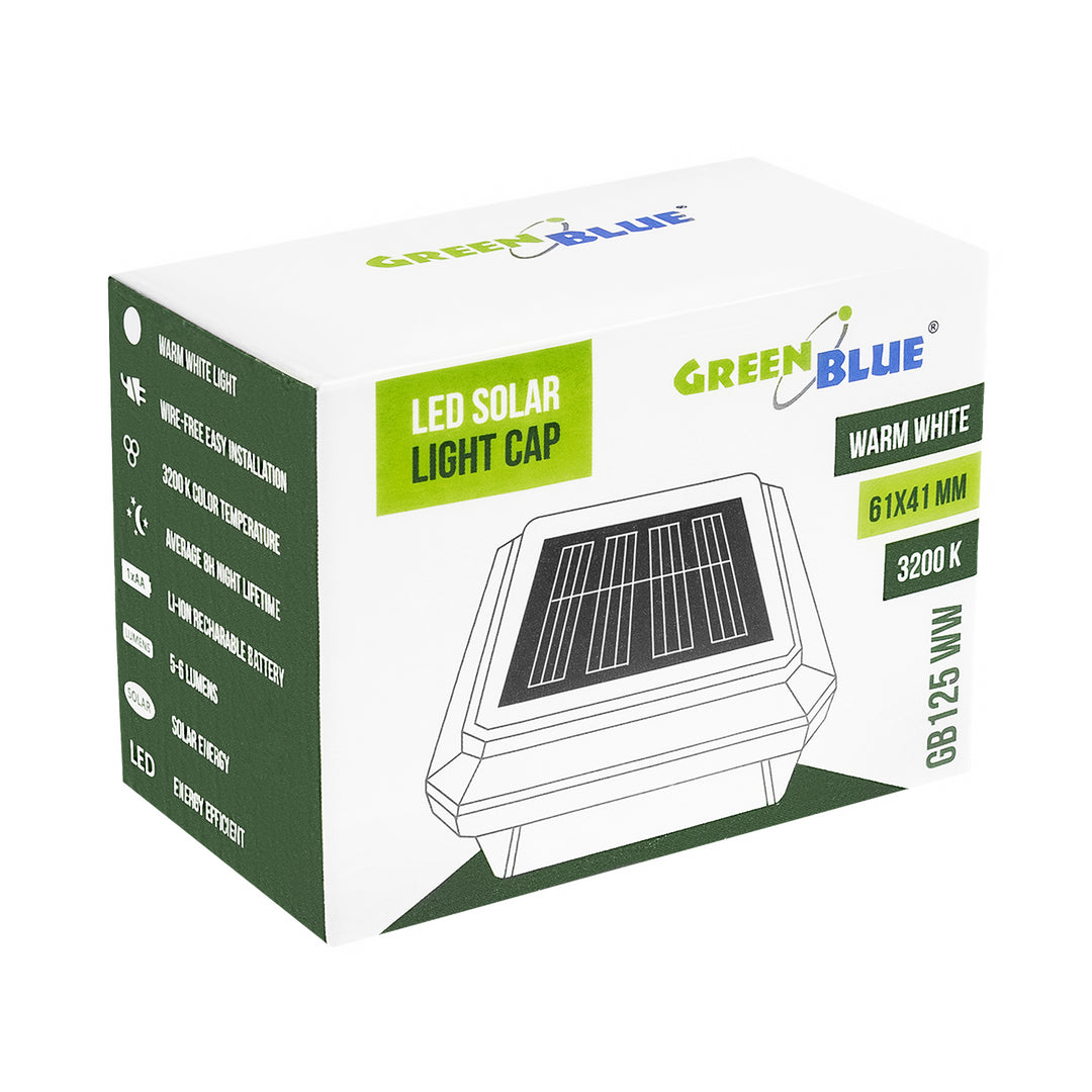 Lampe solaire LED sur poteau GreenBlue, 60 x 40 mm, capot en forme d'enveloppe, 3200 K, GB125 WW