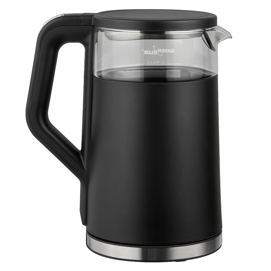 Bouilloire électrique sans fil GreenBlue, capacité 1,7 l, réservoir en verre, affichage clair, sélection de la température, 2200 W, GB670 B