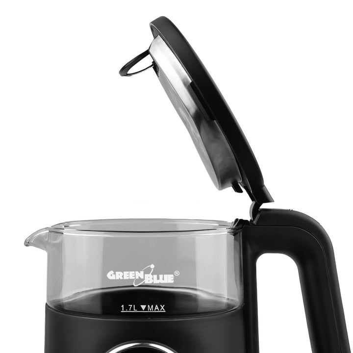 Bouilloire électrique sans fil GreenBlue, capacité 1,7 l, réservoir en verre, affichage clair, sélection de la température, 2200 W, GB670 B