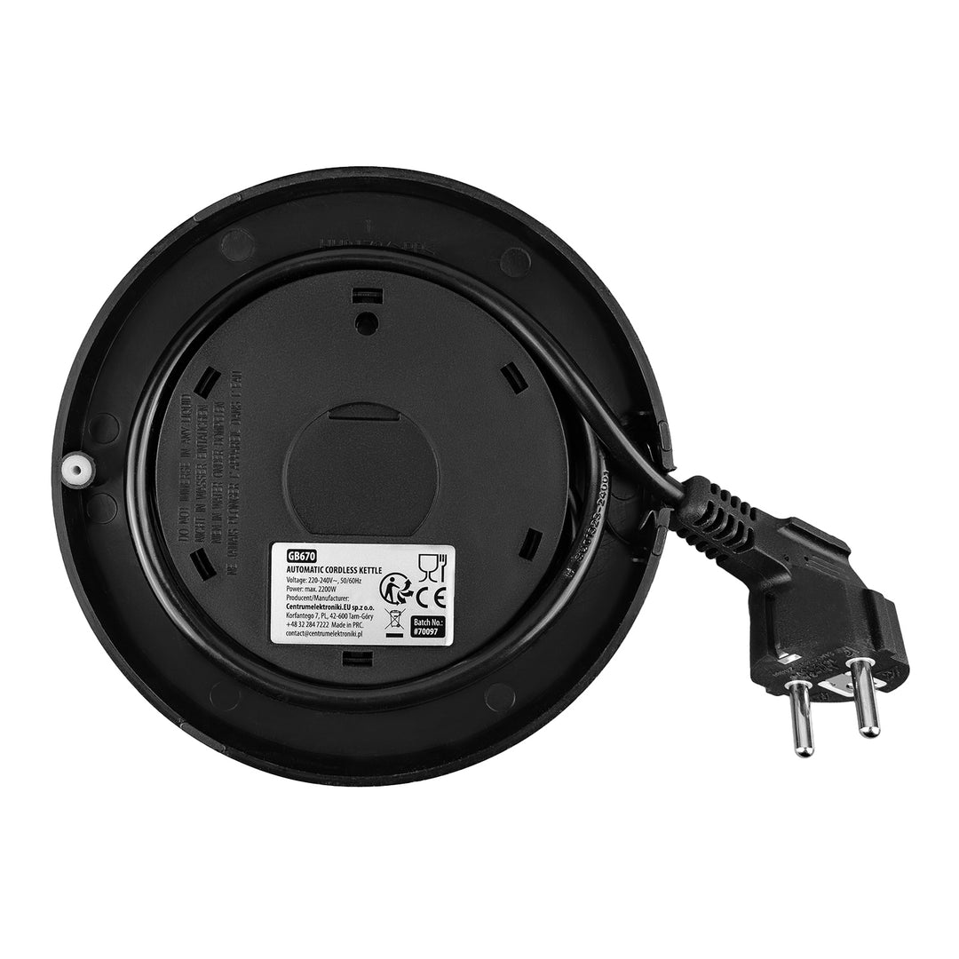 Bouilloire électrique sans fil GreenBlue, capacité 1,7 l, réservoir en verre, affichage clair, sélection de la température, 2200 W, GB670 B