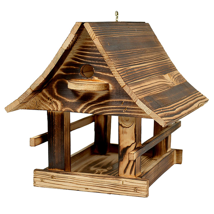 Mangeoire à oiseaux Woodok, en bois, cuite, crochet de suspension + graines pour oiseaux 1kg