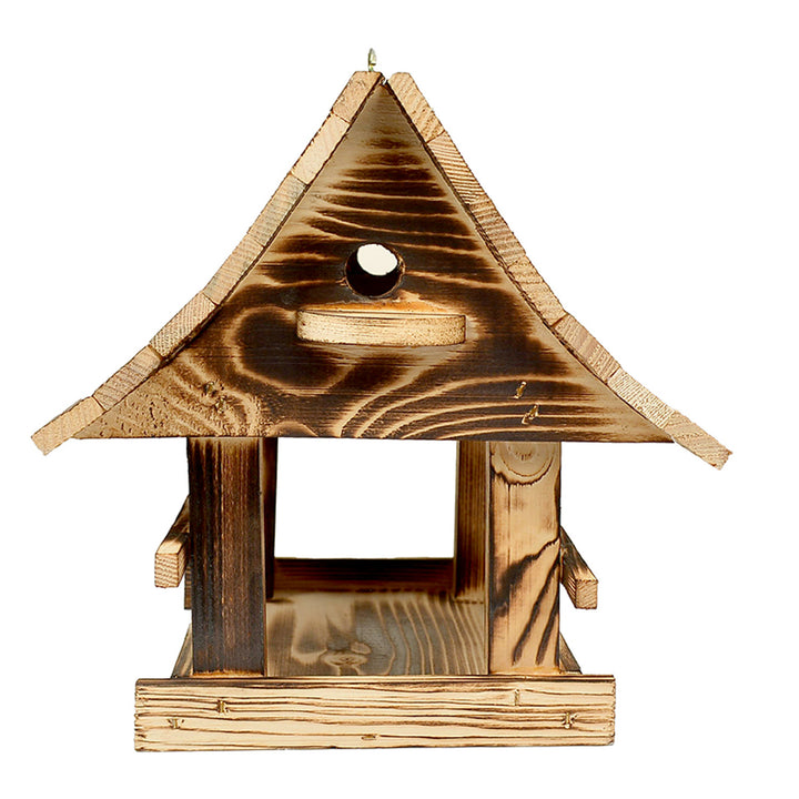 Mangeoire à oiseaux Woodok, en bois, cuite, crochet de suspension + graines pour oiseaux 1kg
