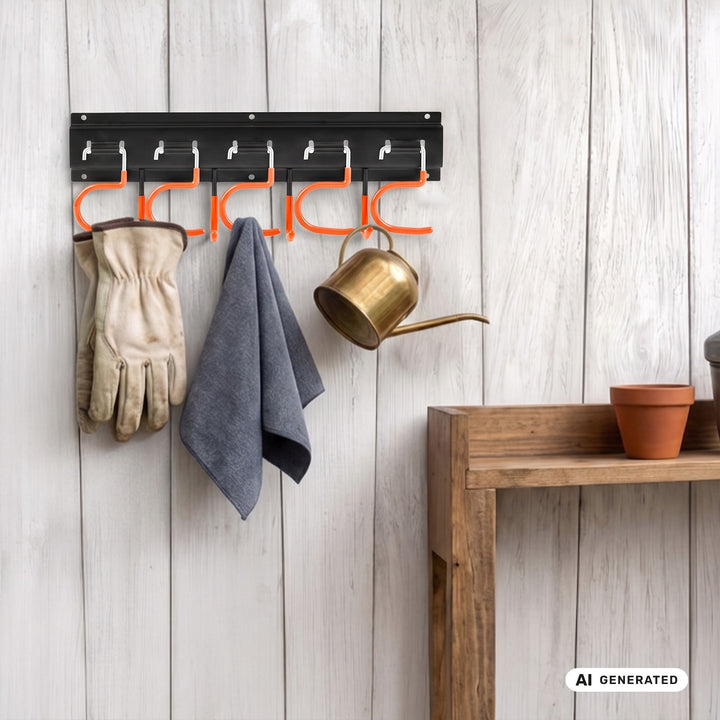 Organiseur mural pour outils de jardin Maclean, en acier, avec crochets, charge maximale de 30 kg, largeur 40 cm, MC-193