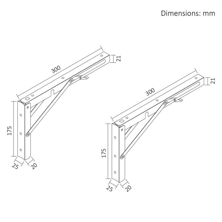Support rabattable pour étagère murale Maclean, min. 250 mm, max. 500 mm, max. 50 kg, 2 pièces, MC-194