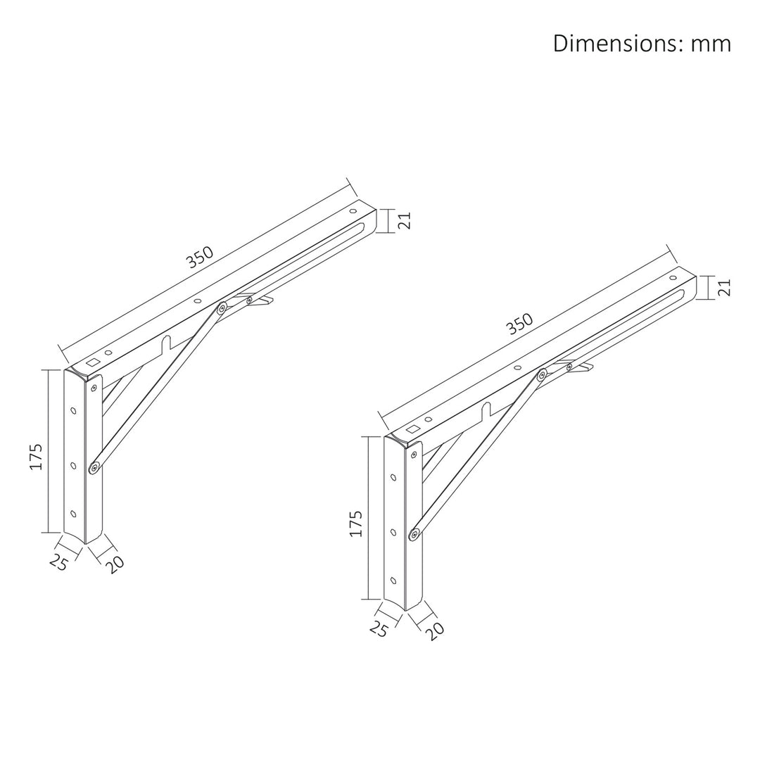 Support rabattable pour étagère murale Maclean, min. 300 mm, max. 600 mm, max. 50 kg, 2 pièces, MC-195