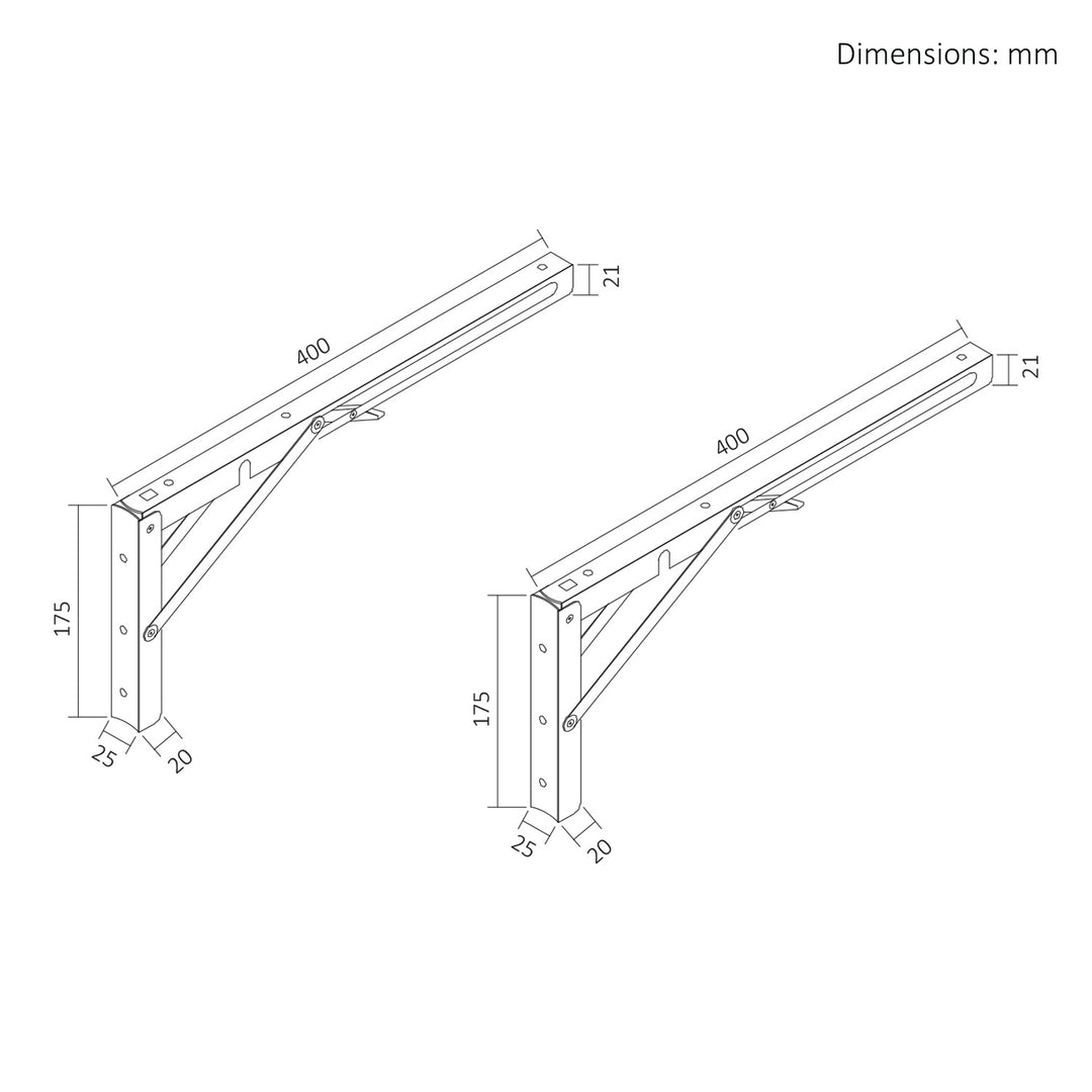 Support rabattable pour étagère murale Maclean, min. 350 mm, max. 700 mm, max. 50 kg, 2 pièces, MC-196