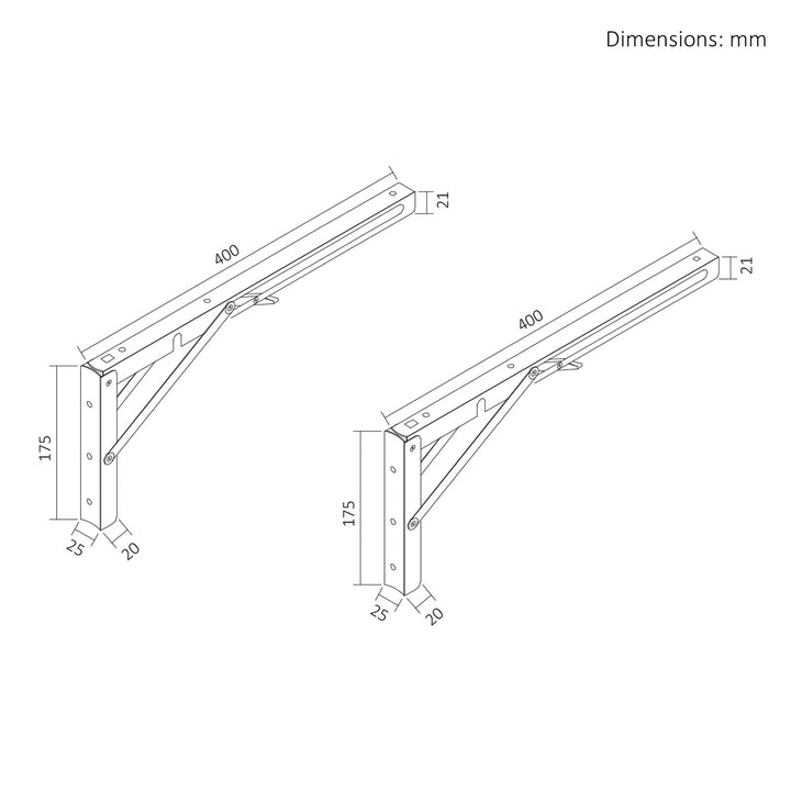 Support rabattable pour étagère murale Maclean, min. 350 mm, max. 700 mm, max. 50 kg, 2 pièces, MC-196