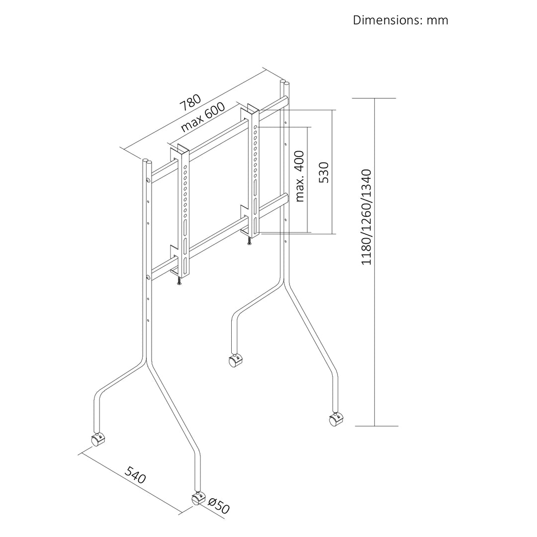 Support / chariot pour téléviseur Maclean, sur roulettes, 37-80", charge max. 50 kg, VESA max. 600 x 400, noir, MC-180 B