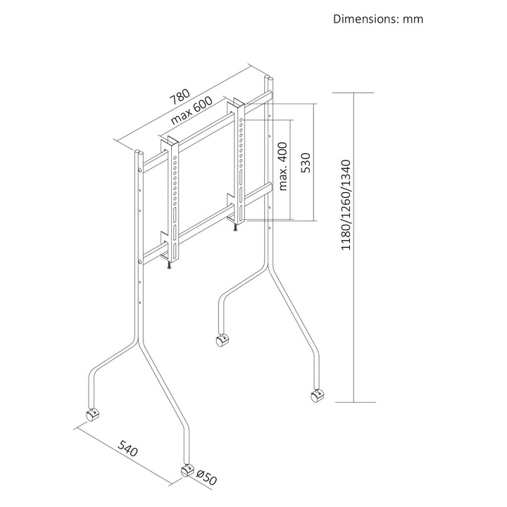 Support / chariot pour téléviseur Maclean, sur roulettes, 37-80", charge max. 50 kg, VESA max. 600 x 400, noir, MC-180 B