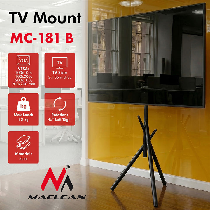 Support / pied de sol pour téléviseur Maclean, 27-55", VESA max. 200x200, max. 60 kg, MC-181 B