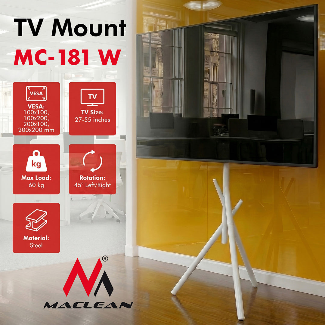 Support / pied de sol pour téléviseur Maclean, 27-55", VESA max. 200x200, max. 60 kg, MC-181 W
