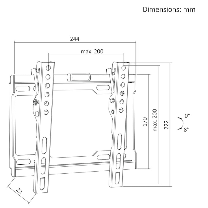 Support / fixation pour téléviseur Maclean, VESA max. 200x200, 13-43", jusqu'à 45 kg, noir, inclinaison réglable de 0° à -8°, MC-186