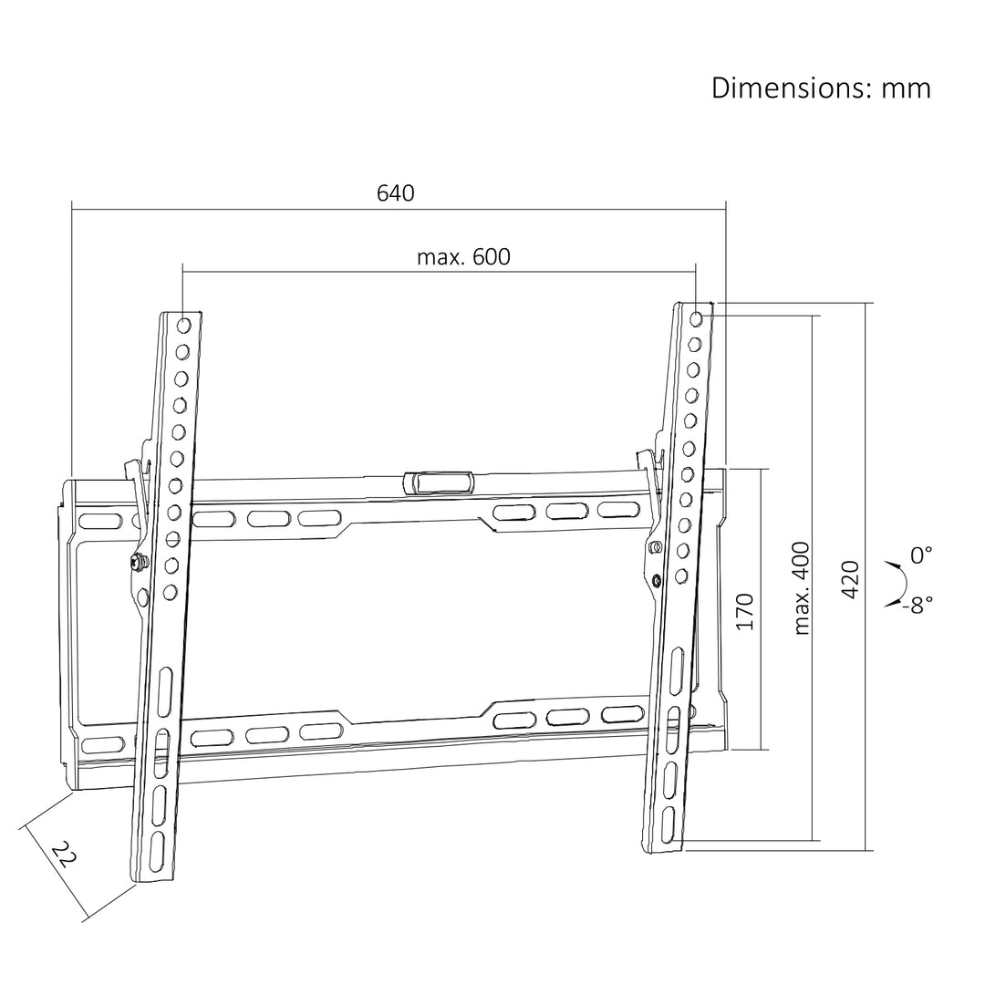 Support / fixation pour téléviseur Maclean, VESA max. 600 x 400, 37-86", jusqu'à 45 kg, noir, réglage de l'inclinaison 0°~-8°, MC-188