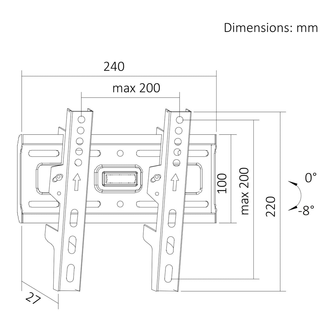 Support / fixation pour téléviseur Maclean, VESA max. 200x200, 13-43", jusqu'à 45 kg, noir, inclinaison réglable de +2° à -10°, MC-189