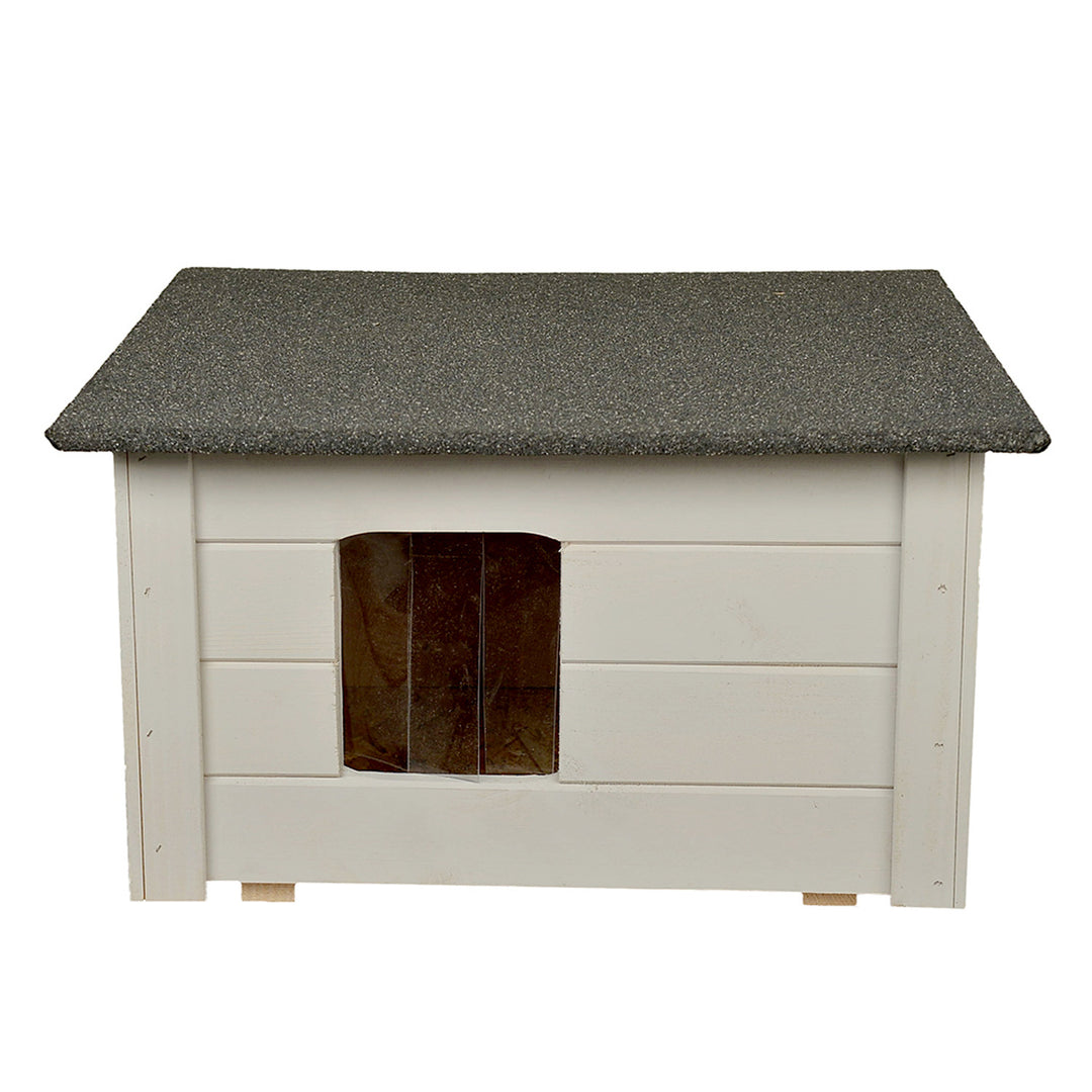 Niche pour chiens et chats Woodok, isolée, en bois d'épicéa, gris clair + litière