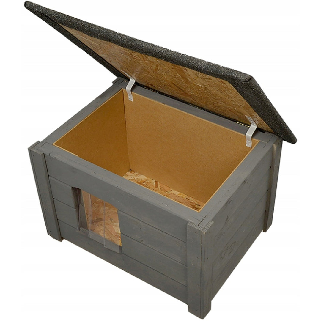 Niche pour chien Woodok, isolée, en bois d'épicéa, grise + lit pour chien