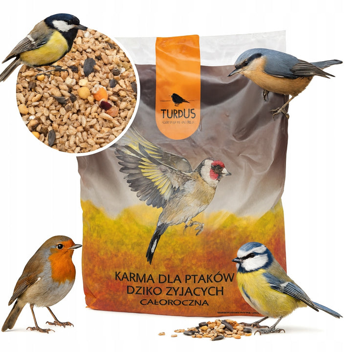 Mangeoire à oiseaux Woodok, bois d'épicéa, cuit, crochets solides + graines pour oiseaux 1kg