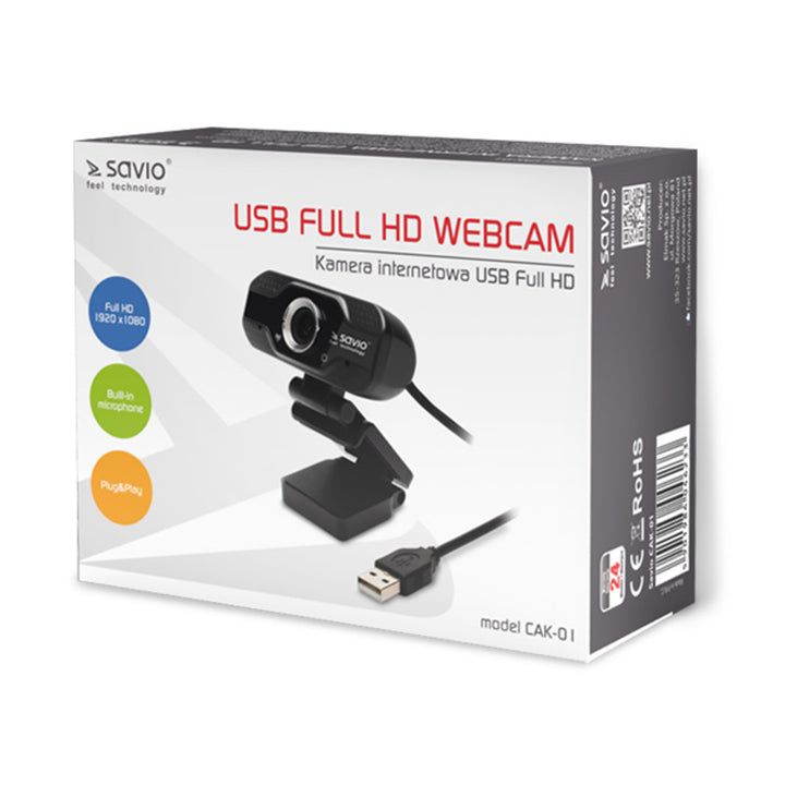 Webcam Savio, résolution Full HD 1920x1080, microphone, USB, SAVCAK-01