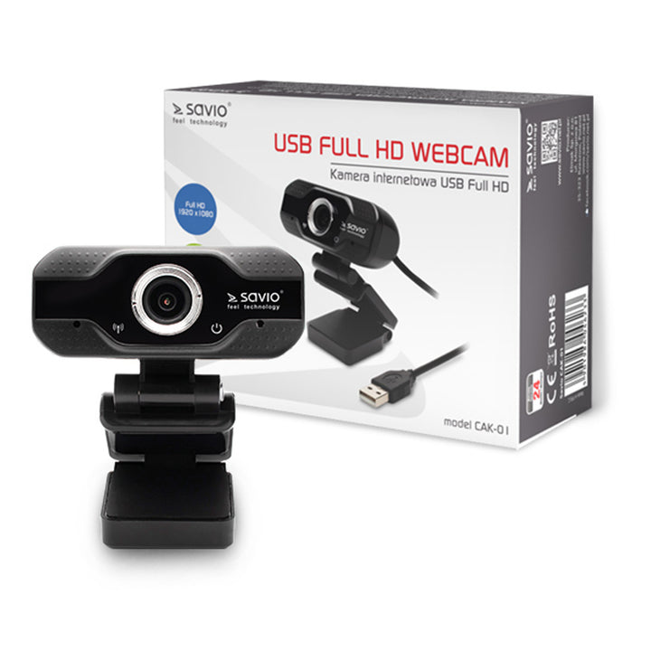 Webcam Savio, résolution Full HD 1920x1080, microphone, USB, SAVCAK-01
