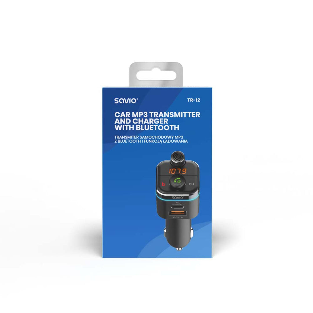 Transmetteur MP3 Savio pour voiture, Bluetooth 5.0, fonction de charge, noir, SAVFMTRANSTR-12