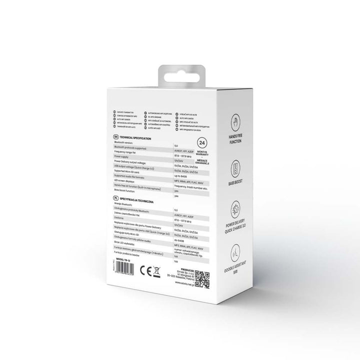 Transmetteur MP3 Savio pour voiture, Bluetooth 5.0, fonction de charge, noir, SAVFMTRANSTR-12