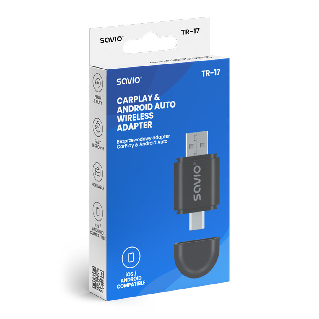 Adaptateur Savio, CarPlay, Android Auto, Bluetooth, Wi-Fi, SAVTR-17