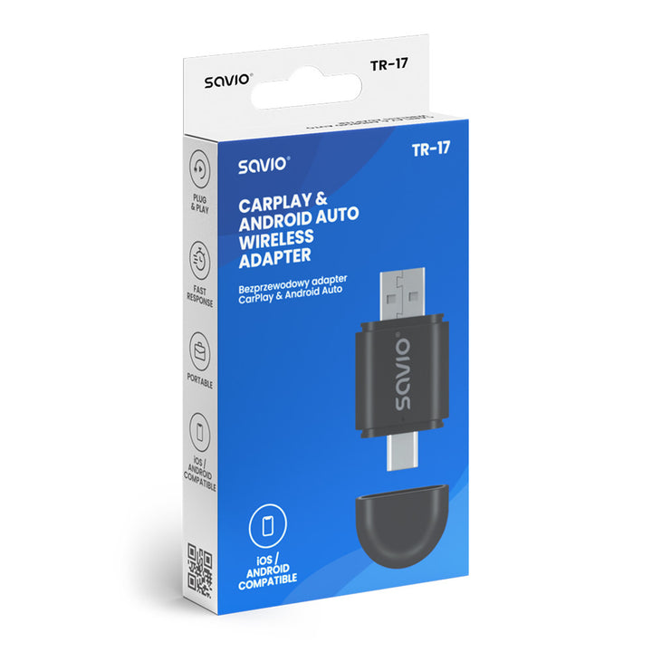 Adaptateur Savio, CarPlay, Android Auto, Bluetooth, Wi-Fi, SAVTR-17