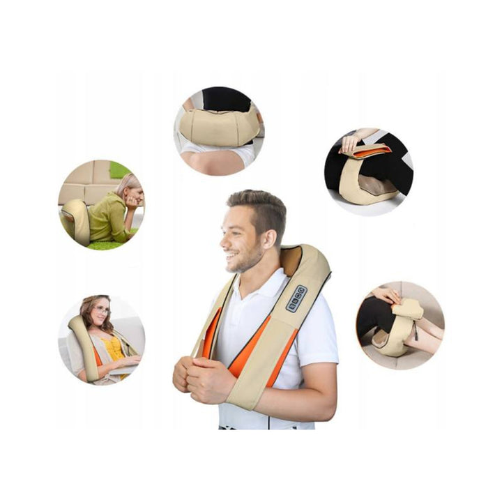 Masseur d'épaules LTC Shiatsu 6D, 3 vitesses, 5V, 24W, Fonction de chauffage, Rétro-éclairage LED, Sangles antidérapantes