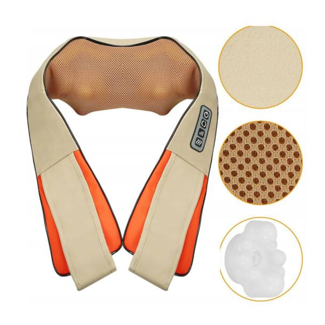 Masseur d'épaules LTC Shiatsu 6D, 3 vitesses, 5V, 24W, Fonction de chauffage, Rétro-éclairage LED, Sangles antidérapantes