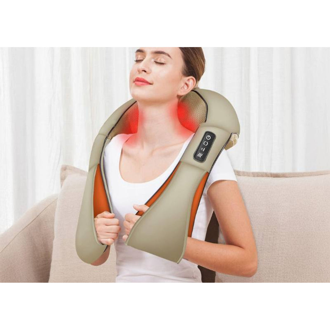 Masseur d'épaules LTC Shiatsu 6D, 3 vitesses, 5V, 24W, Fonction de chauffage, Rétro-éclairage LED, Sangles antidérapantes