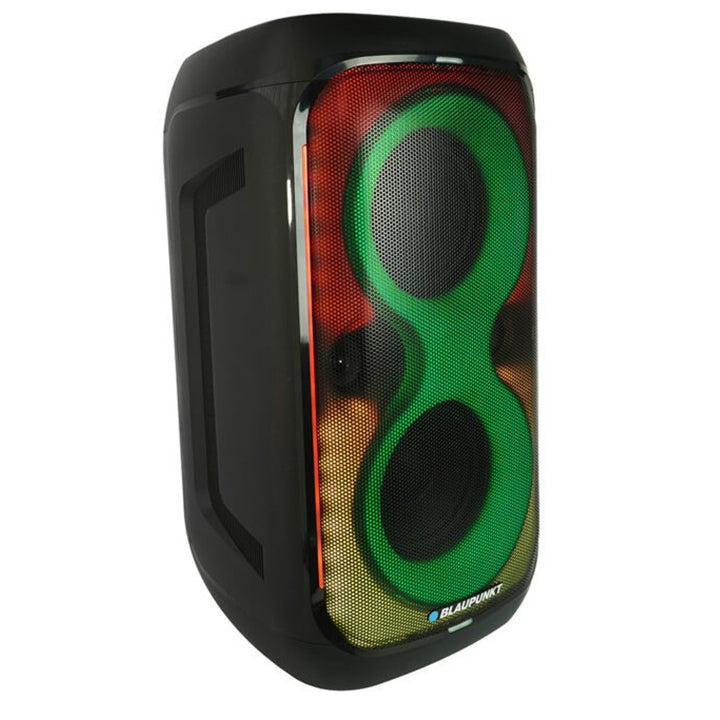 Enceinte Blaupunkt Party Box, éclairage LED, Bluetooth, USB et AUX, radio FM, fonction karaoké, télécommande, autonomie de la batterie jusqu'à 18h, PB60X