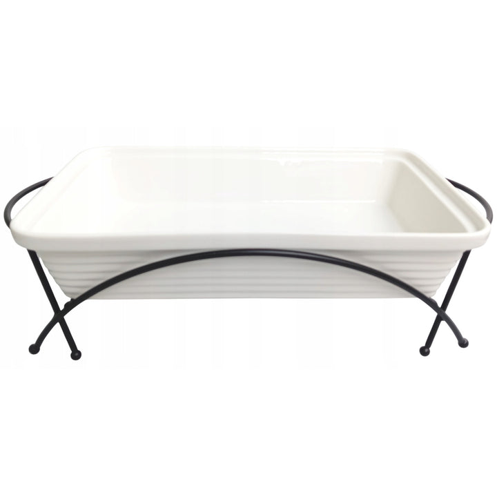 Chauffe-plats en céramique Maestro, rectangulaire, blanc, capacité 1,7L, peut être utilisé au four, grille et couvercle avec poignée inclus, MR-11362-73