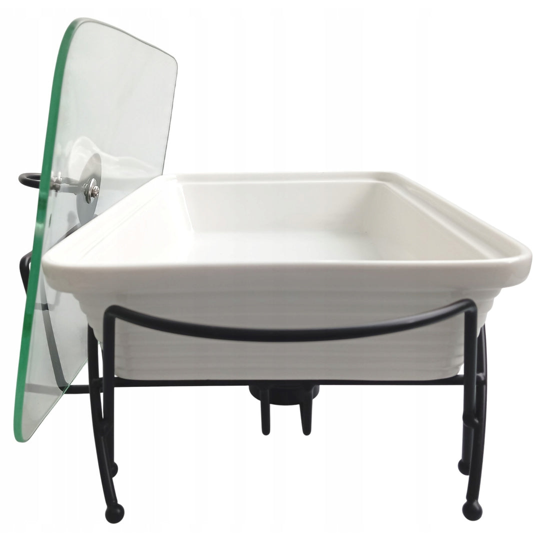 Chauffe-plats en céramique Maestro, rectangulaire, blanc, capacité 1,7L, peut être utilisé au four, grille et couvercle avec poignée inclus, MR-11362-73